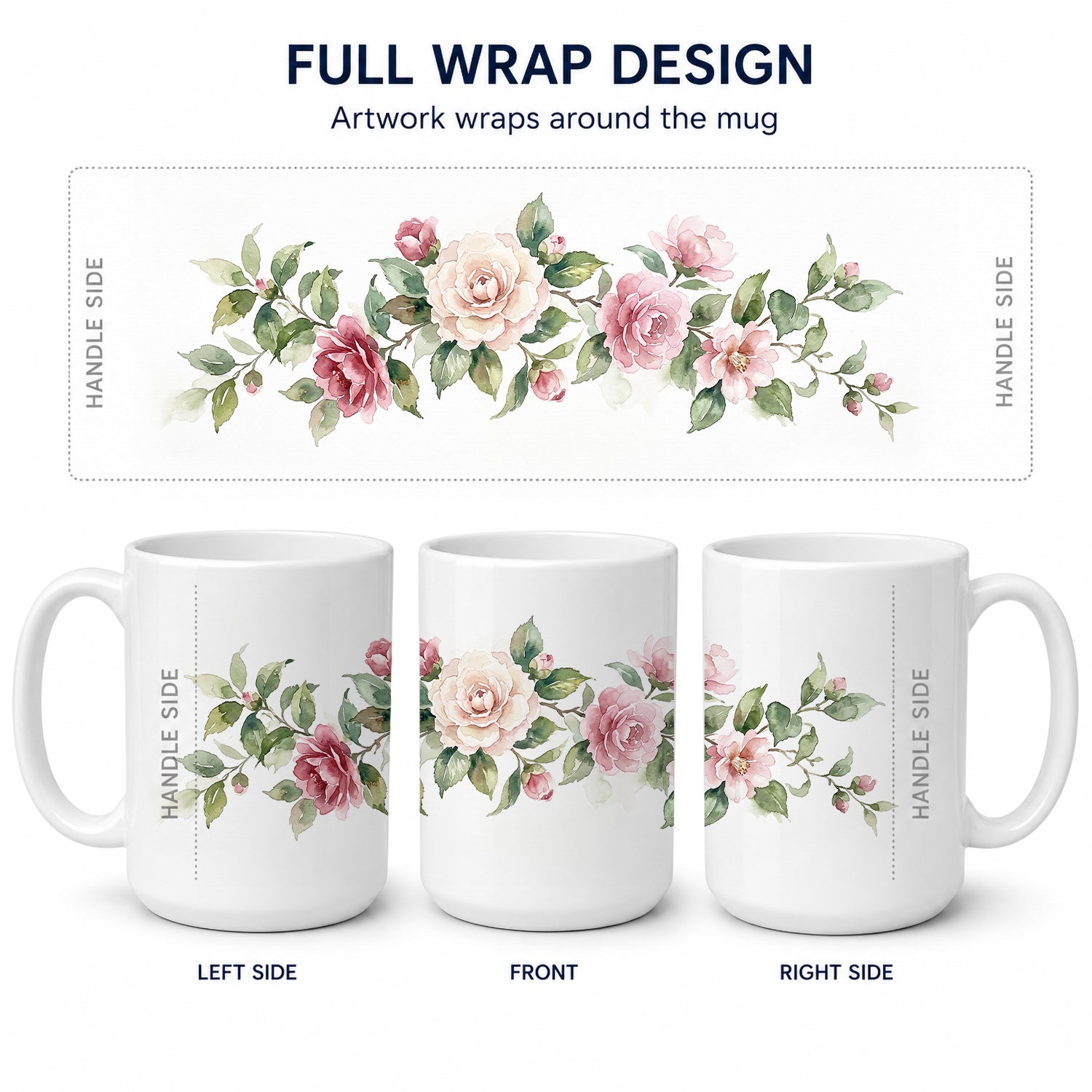 Camellias Ceramic Coffee Mug 15 oz Decorative Large C Handle Mug Cup for Tea, Cocoa Hot Chocolate