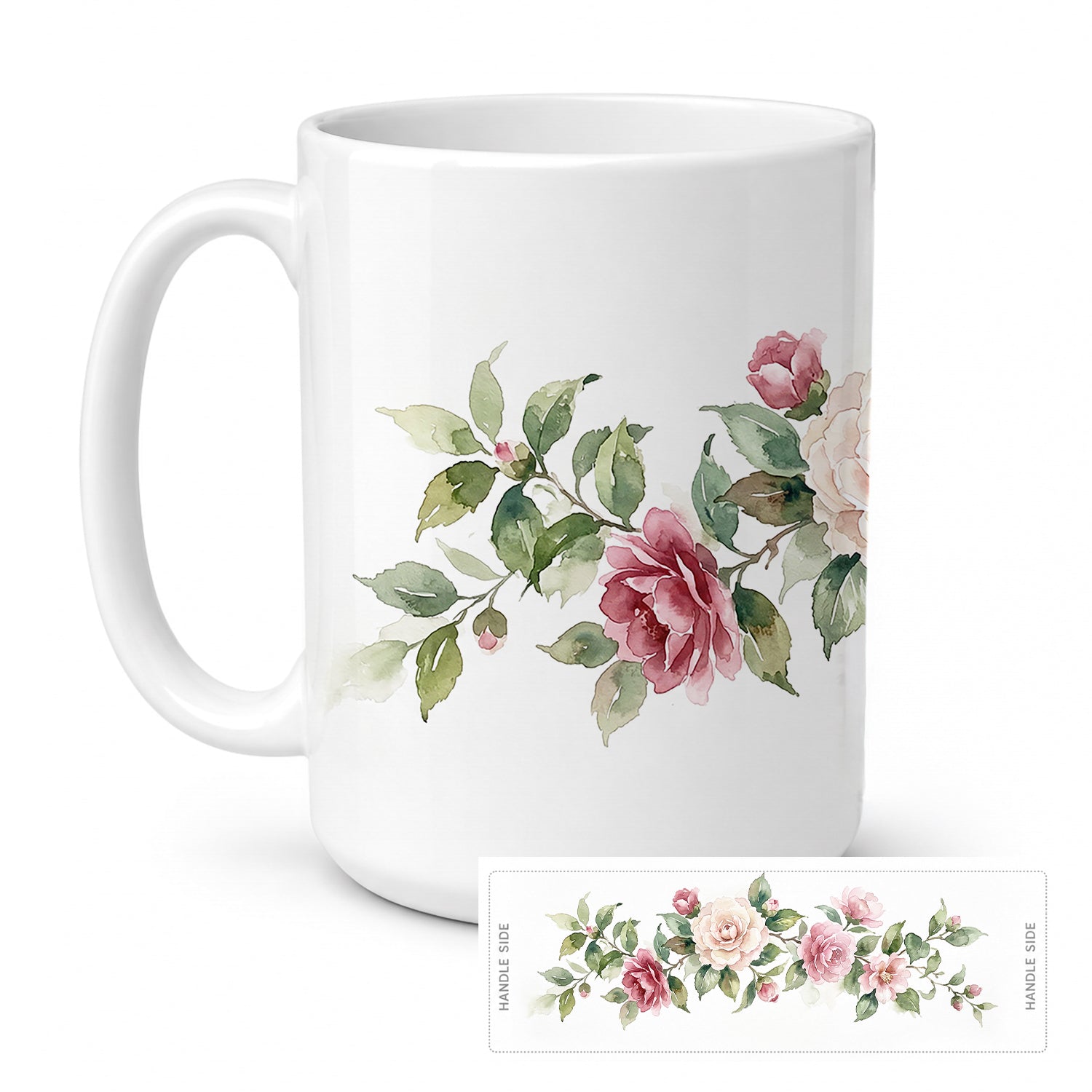 Camellias Ceramic Coffee Mug 15 oz Decorative Large C Handle Mug Cup for Tea, Cocoa Hot Chocolate