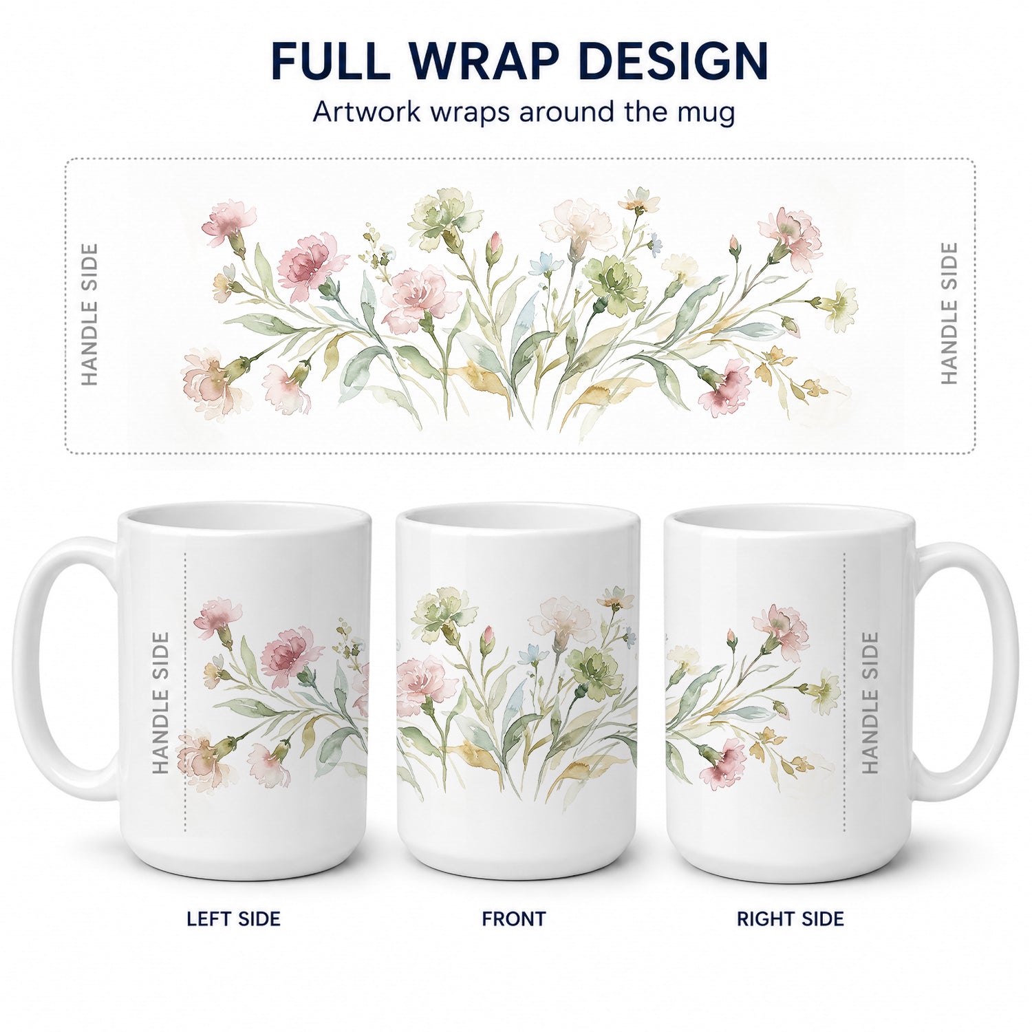 Carnations Ceramic Coffee Mug 15 oz Decorative Large C Handle Mug Cup for Tea, Cocoa Hot Chocolate