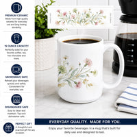 Carnations Ceramic Coffee Mug 15 oz Decorative Large C Handle Mug Cup for Tea, Cocoa Hot Chocolate