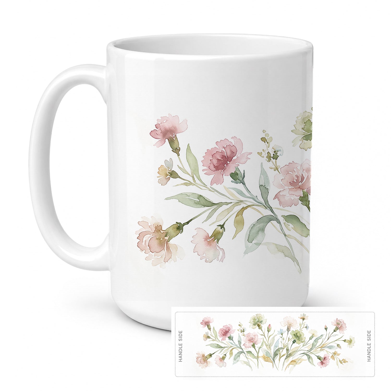 Carnations Ceramic Coffee Mug 15 oz Decorative Large C Handle Mug Cup for Tea, Cocoa Hot Chocolate