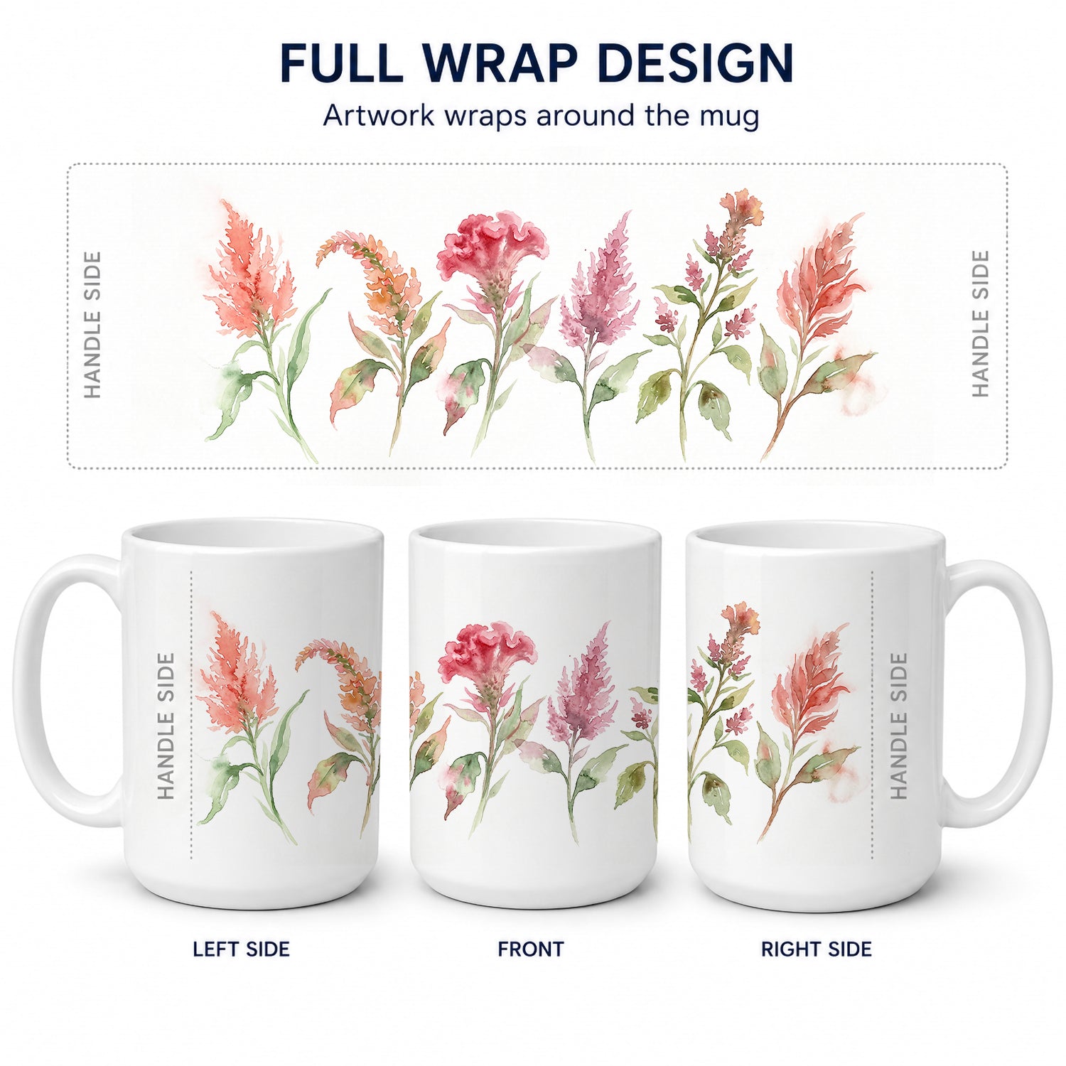 Celosia Ceramic Coffee Mug 15 oz Decorative Large C Handle Mug Cup for Tea, Cocoa Hot Chocolate
