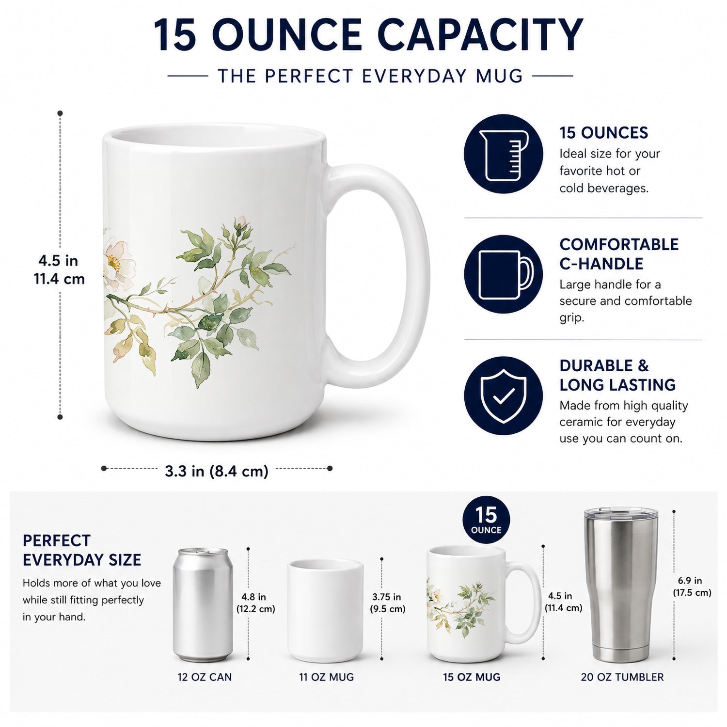 Cherokee Rose Ceramic Coffee Mug 15 oz Decorative Large C Handle Mug Cup for Tea, Cocoa Hot Chocolate