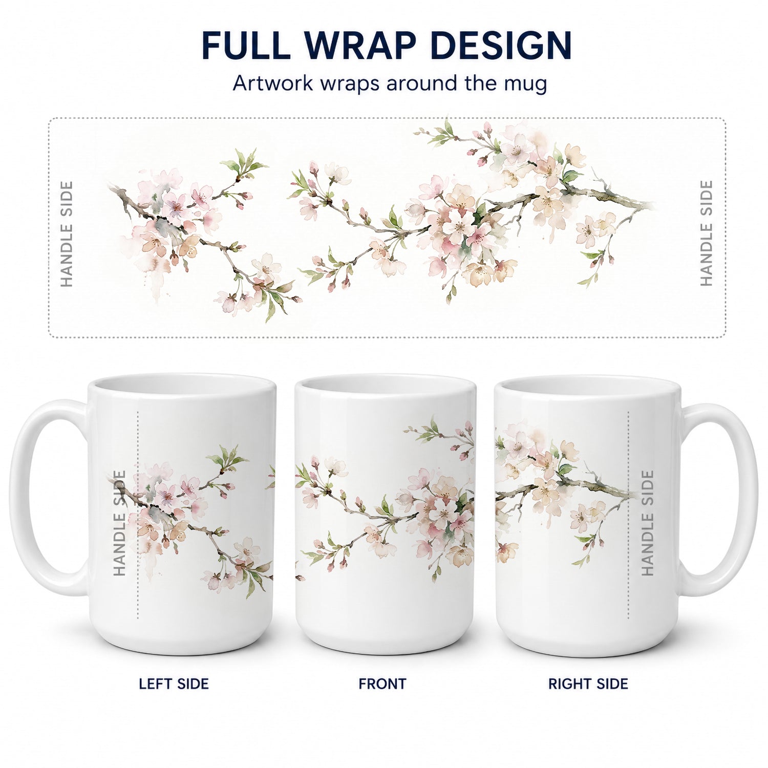 Cherry Blossom Ceramic Coffee Mug 15 oz Decorative Large C Handle Mug Cup for Tea, Cocoa Hot Chocolate