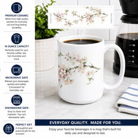 Cherry Blossom Ceramic Coffee Mug 15 oz Decorative Large C Handle Mug Cup for Tea, Cocoa Hot Chocolate