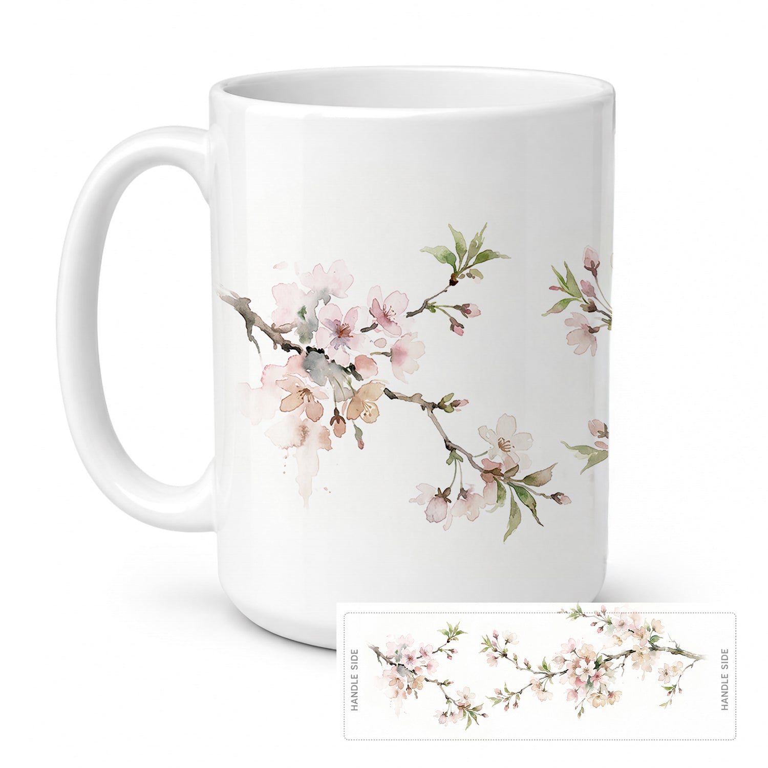 Cherry Blossom Ceramic Coffee Mug 15 oz Decorative Large C Handle Mug Cup for Tea, Cocoa Hot Chocolate