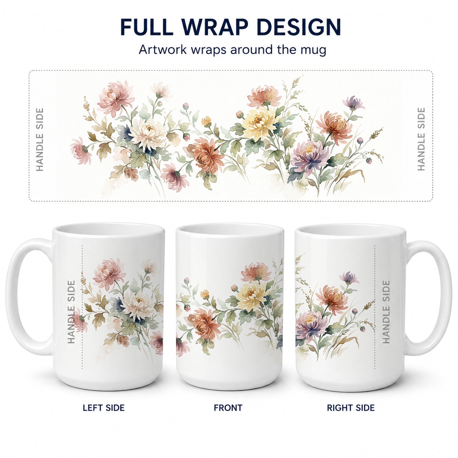 Chrysanthemums Ceramic Coffee Mug 15 oz Decorative Large C Handle Mug Cup for Tea, Cocoa Hot Chocolate
