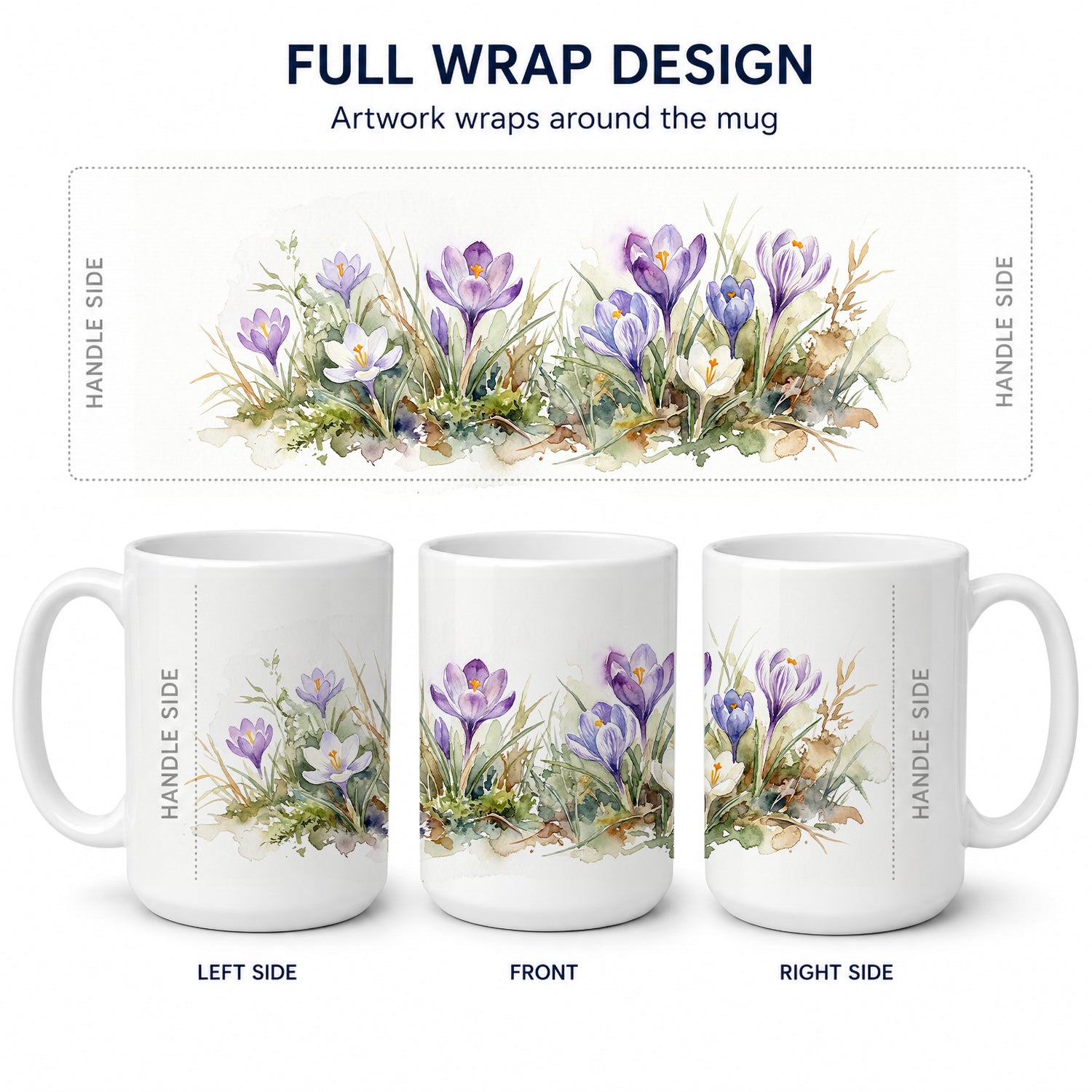 Crocus Ceramic Coffee Mug 15 oz Decorative Large C Handle Mug Cup for Tea, Cocoa Hot Chocolate