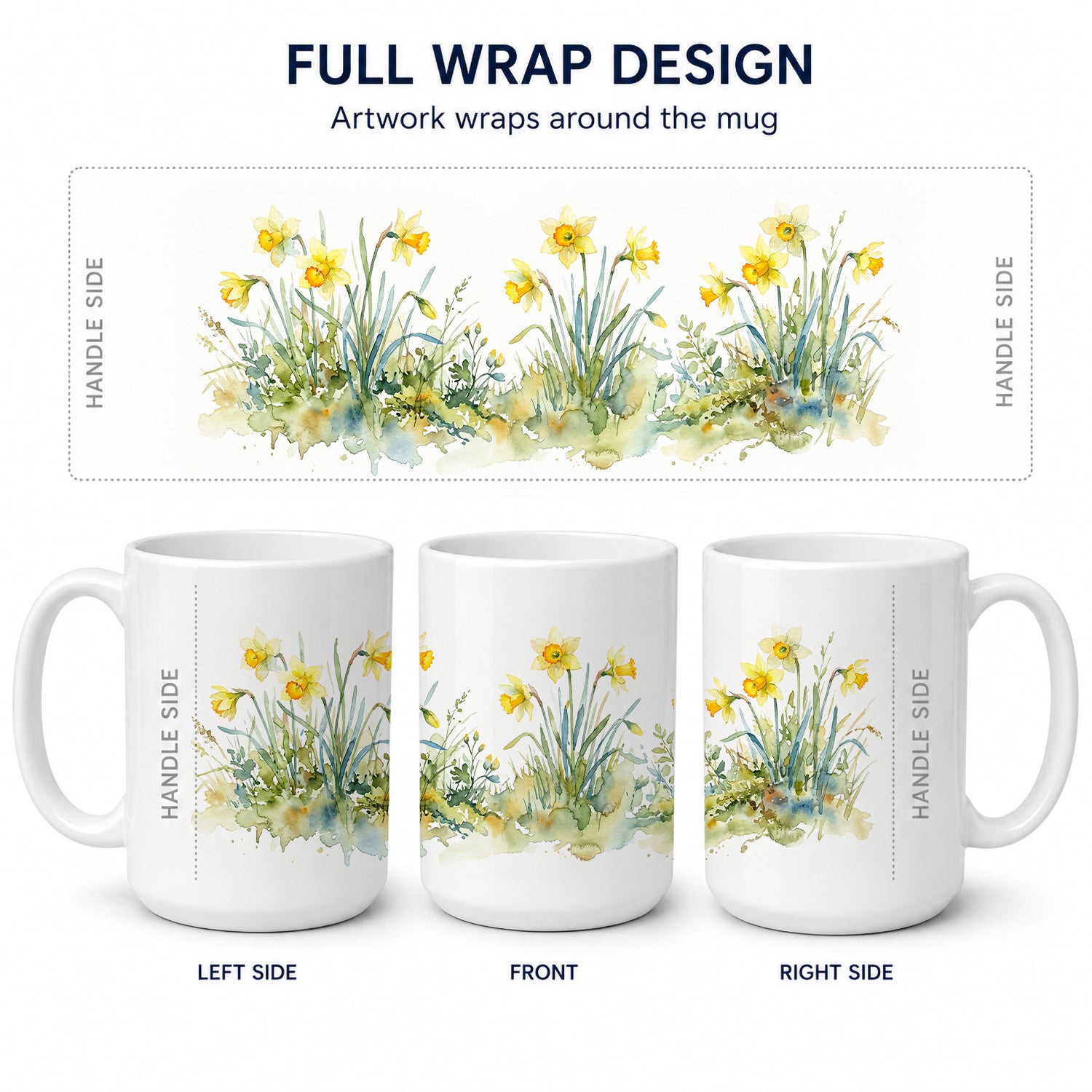 Daffodils Ceramic Coffee Mug 15 oz Decorative Large C Handle Mug Cup for Tea, Cocoa Hot Chocolate