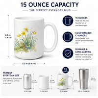 Daffodils Ceramic Coffee Mug 15 oz Decorative Large C Handle Mug Cup for Tea, Cocoa Hot Chocolate