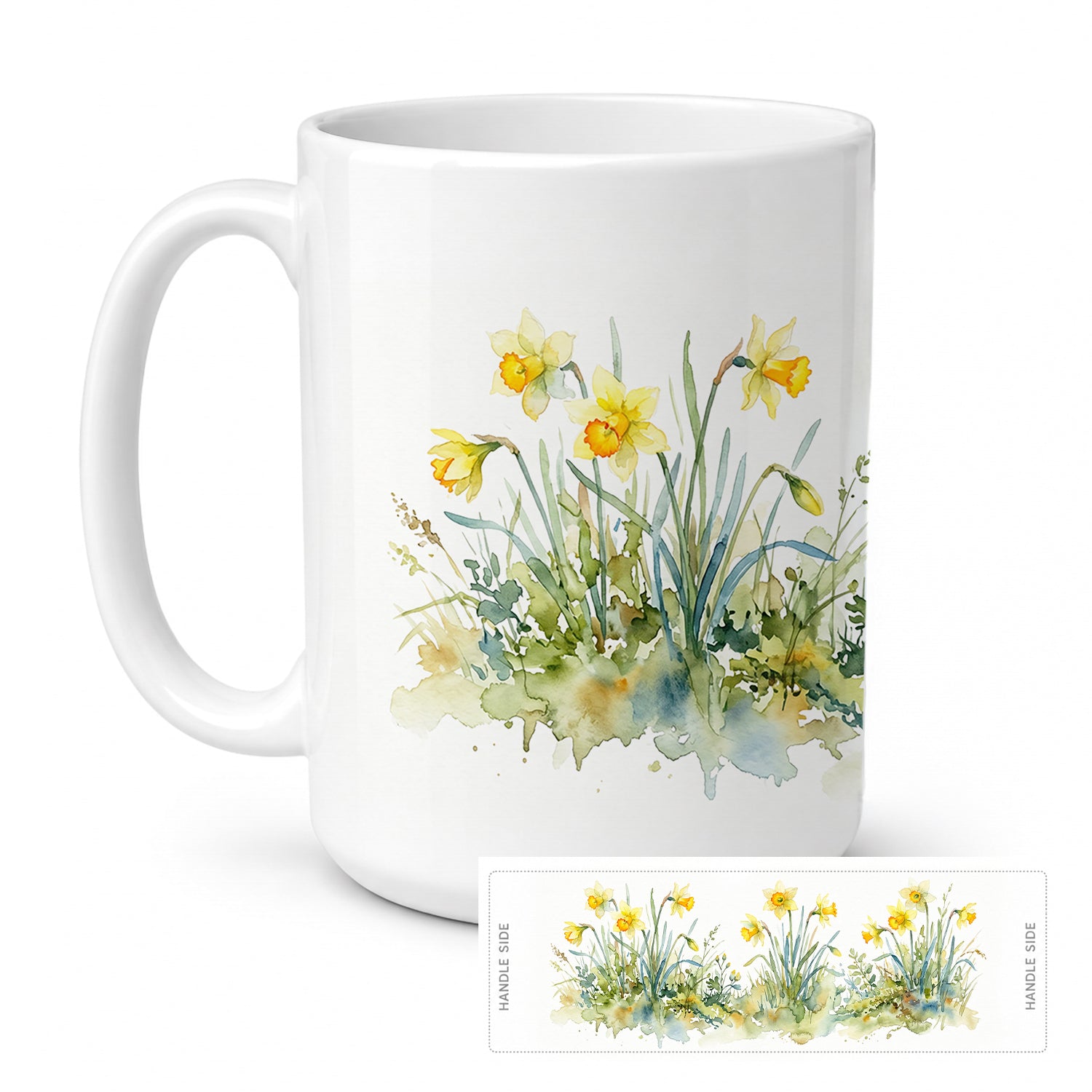 Daffodils Ceramic Coffee Mug 15 oz Decorative Large C Handle Mug Cup for Tea, Cocoa Hot Chocolate