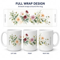 Dahlias Ceramic Coffee Mug 15 oz Decorative Large C Handle Mug Cup for Tea, Cocoa Hot Chocolate