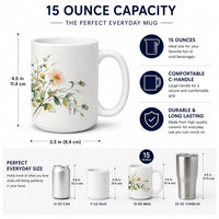 Dahlias Ceramic Coffee Mug 15 oz Decorative Large C Handle Mug Cup for Tea, Cocoa Hot Chocolate