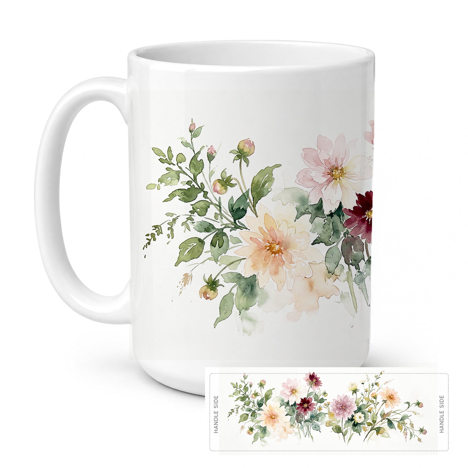 Dahlias Ceramic Coffee Mug 15 oz Decorative Large C Handle Mug Cup for Tea, Cocoa Hot Chocolate