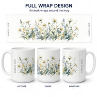 Daisies Ceramic Coffee Mug 15 oz Decorative Large C Handle Mug Cup for Tea, Cocoa Hot Chocolate