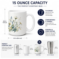Daisies Ceramic Coffee Mug 15 oz Decorative Large C Handle Mug Cup for Tea, Cocoa Hot Chocolate