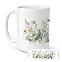 Daisies Ceramic Coffee Mug 15 oz Decorative Large C Handle Mug Cup for Tea, Cocoa Hot Chocolate