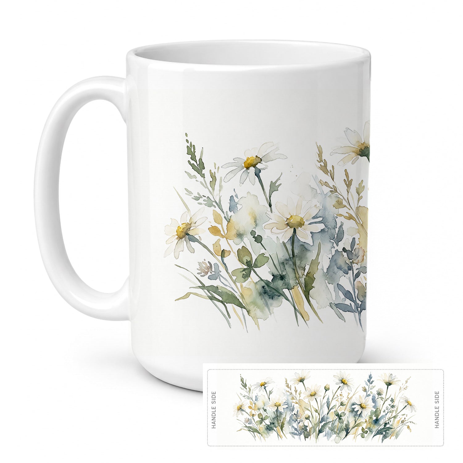 Daisies Ceramic Coffee Mug 15 oz Decorative Large C Handle Mug Cup for Tea, Cocoa Hot Chocolate