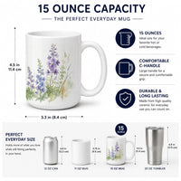 Delphinium Ceramic Coffee Mug 15 oz Decorative Large C Handle Mug Cup for Tea, Cocoa Hot Chocolate