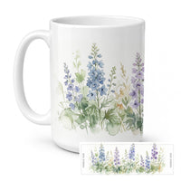 Delphinium Ceramic Coffee Mug 15 oz Decorative Large C Handle Mug Cup for Tea, Cocoa Hot Chocolate