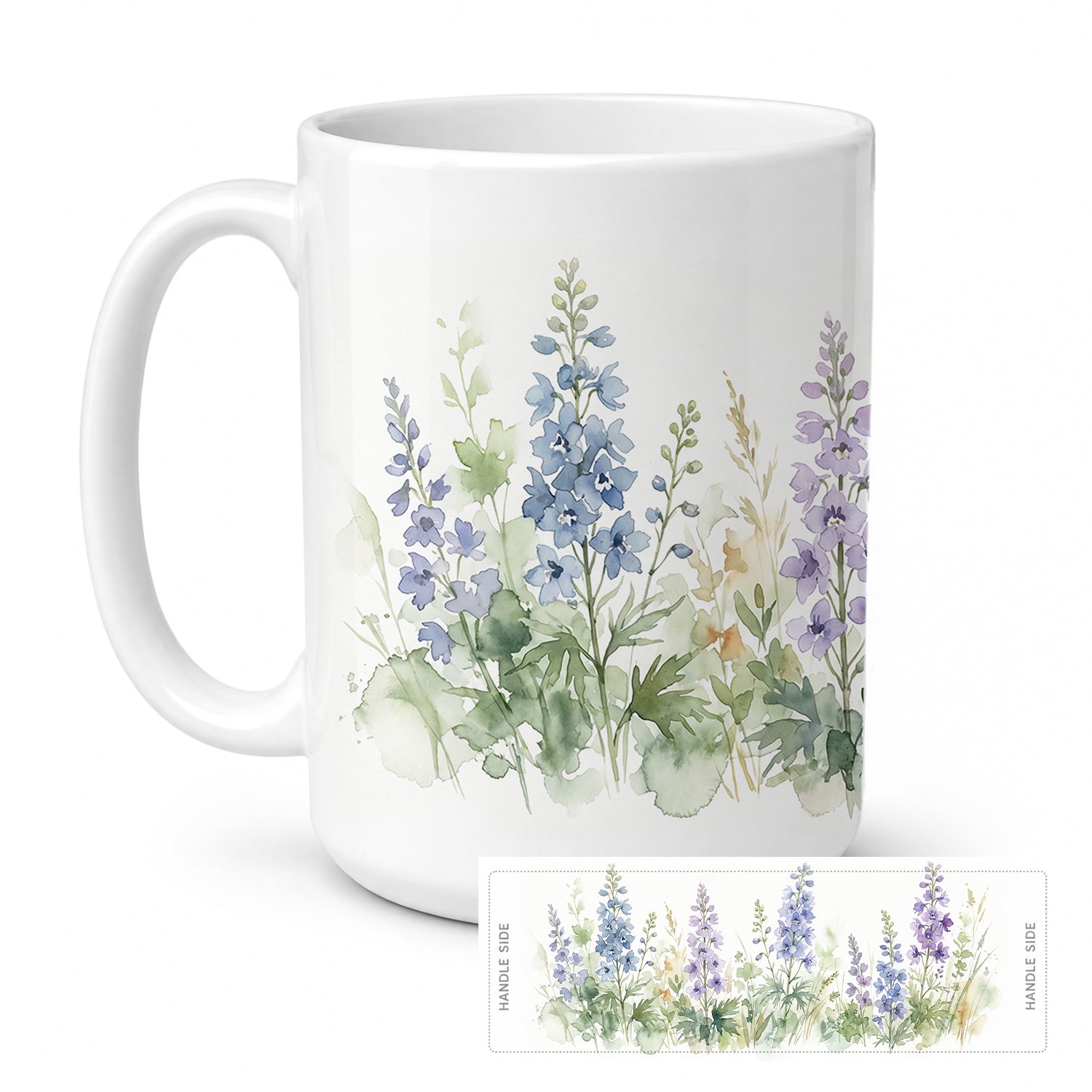 Delphinium Ceramic Coffee Mug 15 oz Decorative Large C Handle Mug Cup for Tea, Cocoa Hot Chocolate