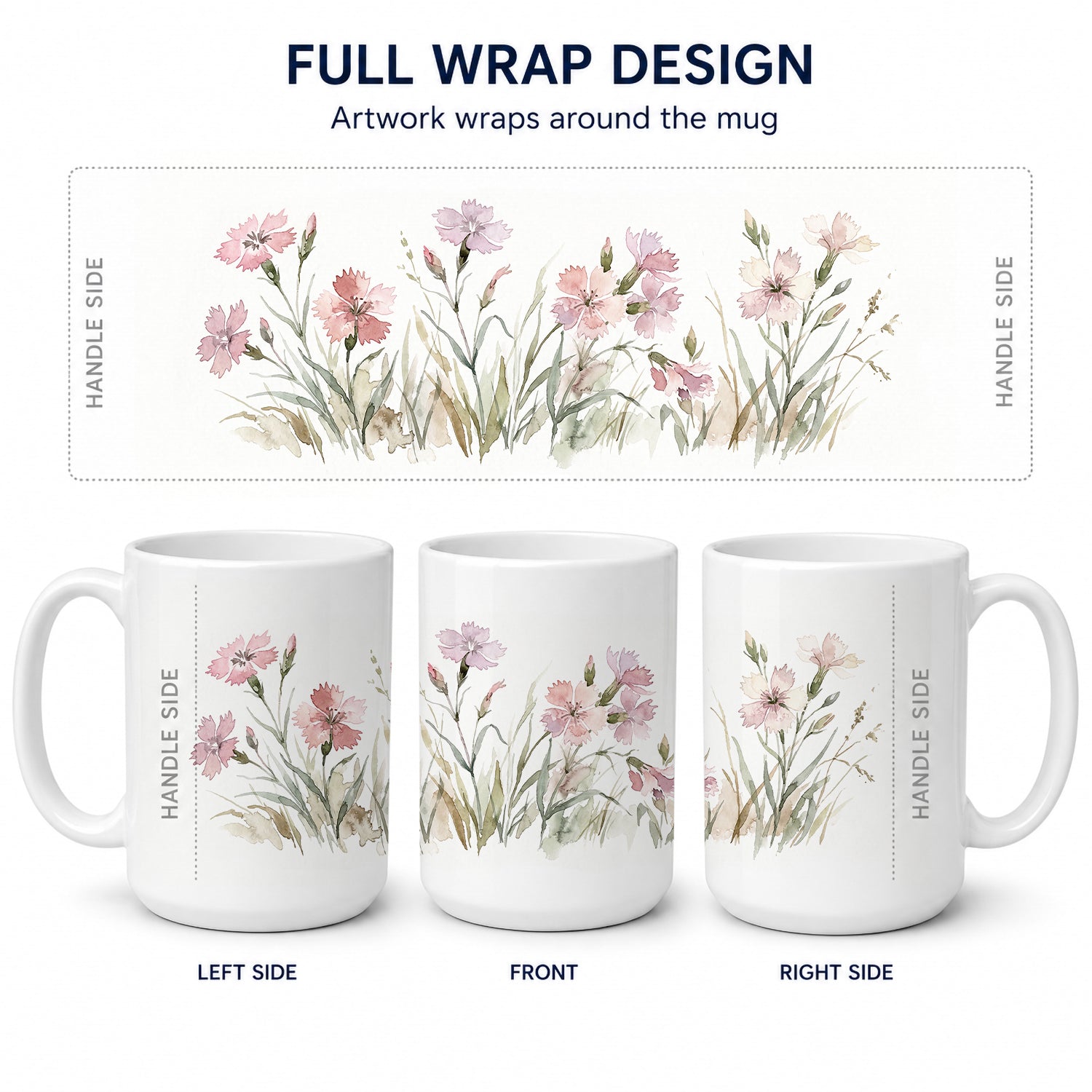 Dianthus Ceramic Coffee Mug 15 oz Decorative Large C Handle Mug Cup for Tea, Cocoa Hot Chocolate