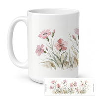 Dianthus Ceramic Coffee Mug 15 oz Decorative Large C Handle Mug Cup for Tea, Cocoa Hot Chocolate