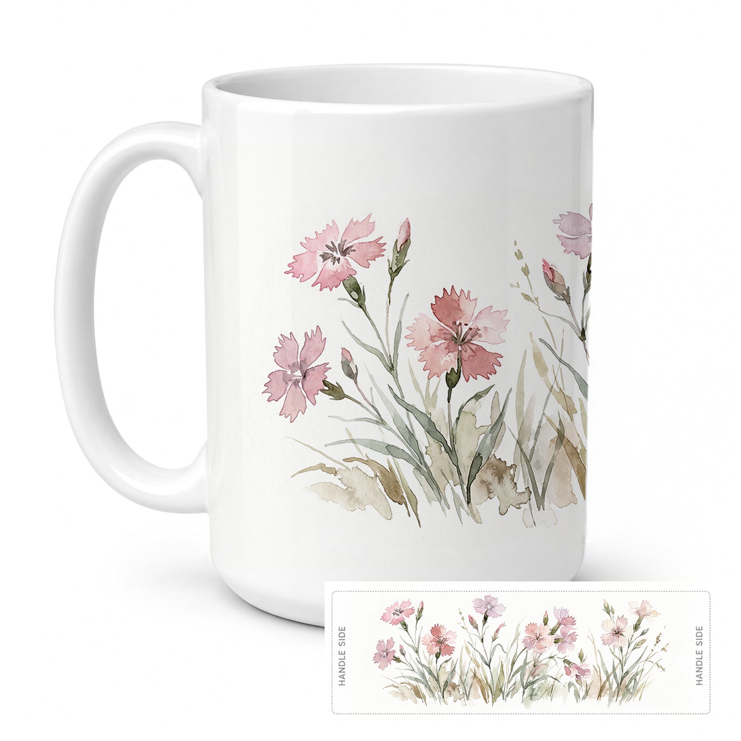 Dianthus Ceramic Coffee Mug 15 oz Decorative Large C Handle Mug Cup for Tea, Cocoa Hot Chocolate
