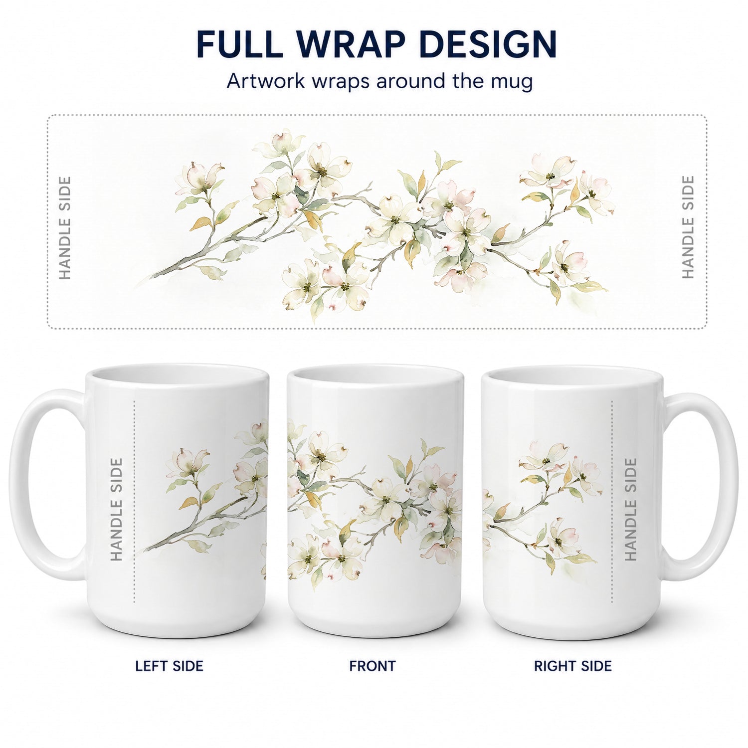 Dogwoods Ceramic Coffee Mug 15 oz Decorative Large C Handle Mug Cup for Tea, Cocoa Hot Chocolate
