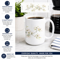 Dogwoods Ceramic Coffee Mug 15 oz Decorative Large C Handle Mug Cup for Tea, Cocoa Hot Chocolate