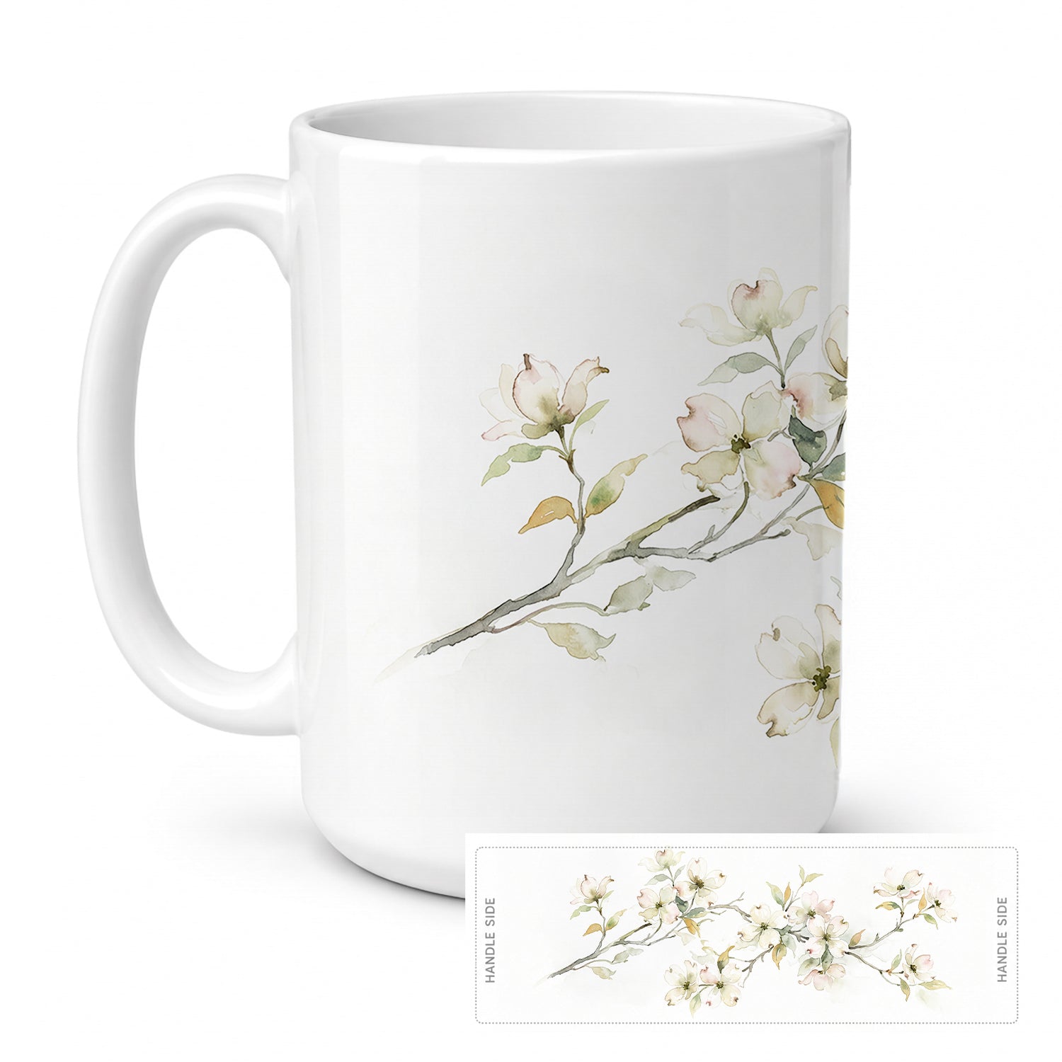 Dogwoods Ceramic Coffee Mug 15 oz Decorative Large C Handle Mug Cup for Tea, Cocoa Hot Chocolate