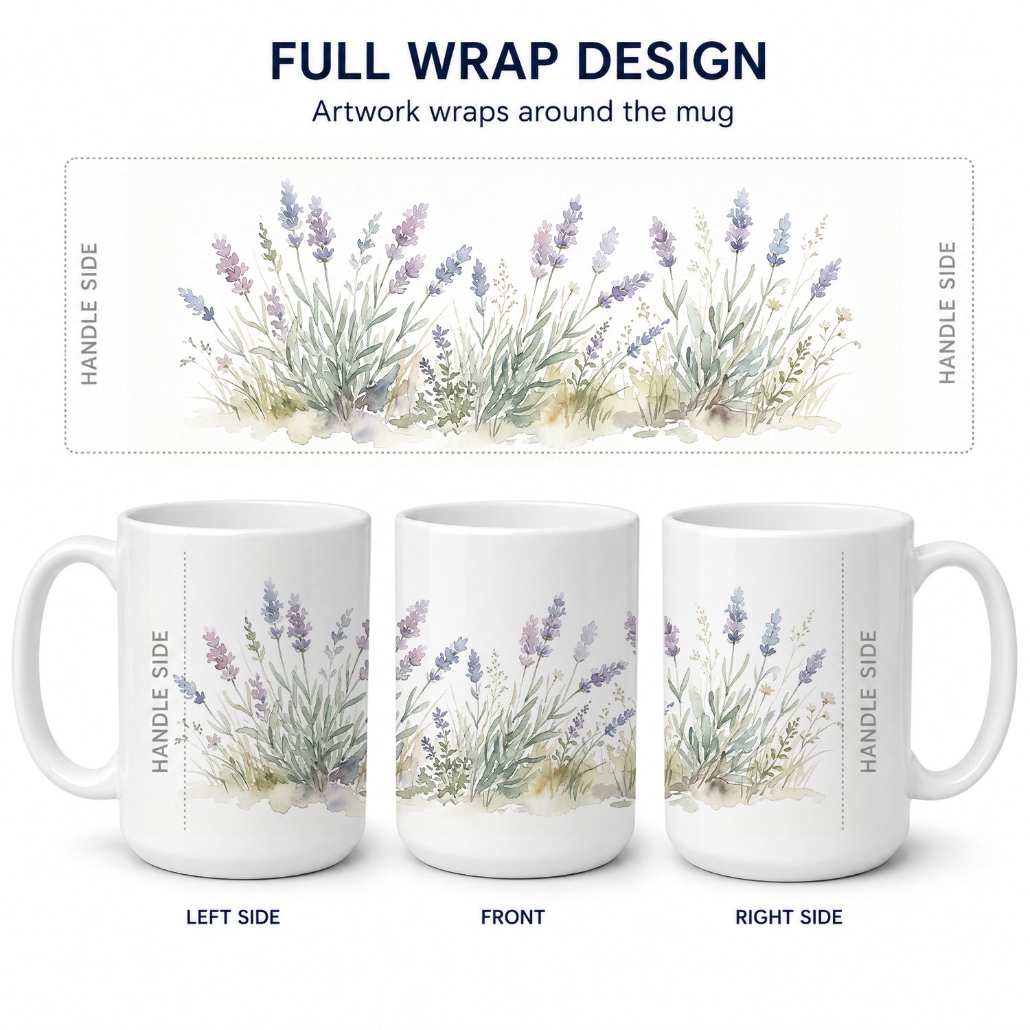 English Lavender Ceramic Coffee Mug 15 oz Decorative Large C Handle Mug Cup for Tea, Cocoa Hot Chocolate