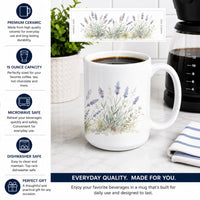 English Lavender Ceramic Coffee Mug 15 oz Decorative Large C Handle Mug Cup for Tea, Cocoa Hot Chocolate