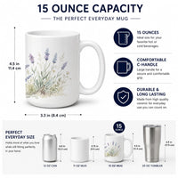 English Lavender Ceramic Coffee Mug 15 oz Decorative Large C Handle Mug Cup for Tea, Cocoa Hot Chocolate