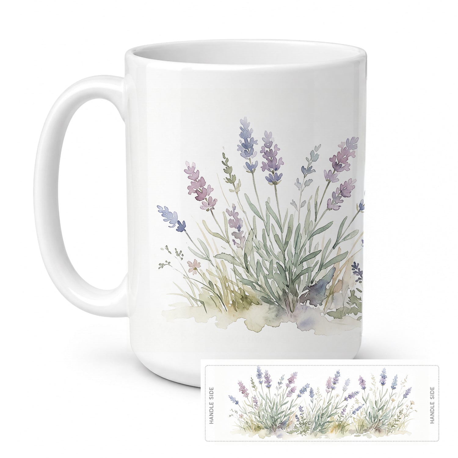 English Lavender Ceramic Coffee Mug 15 oz Decorative Large C Handle Mug Cup for Tea, Cocoa Hot Chocolate