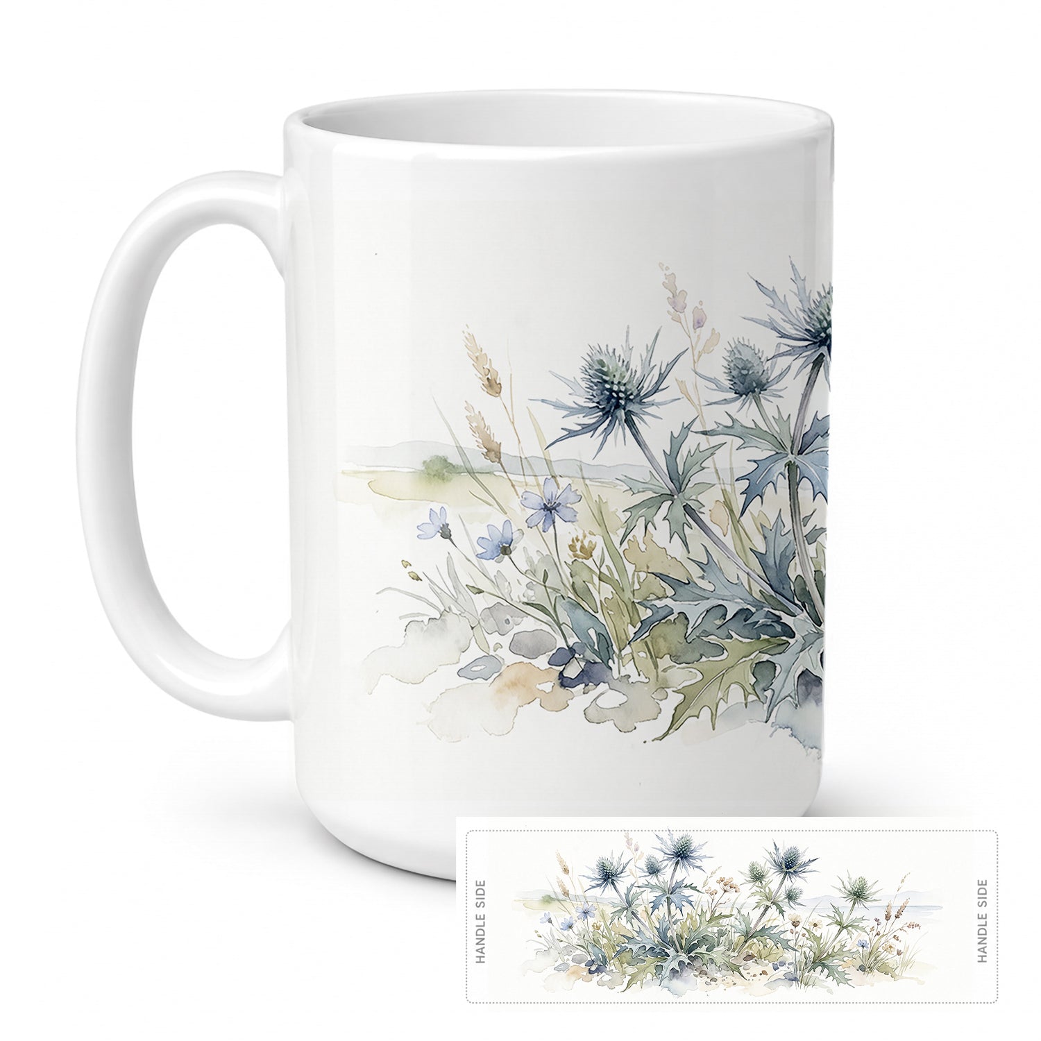 Eryngium Ceramic Coffee Mug 15 oz Decorative Large C Handle Mug Cup for Tea, Cocoa Hot Chocolate