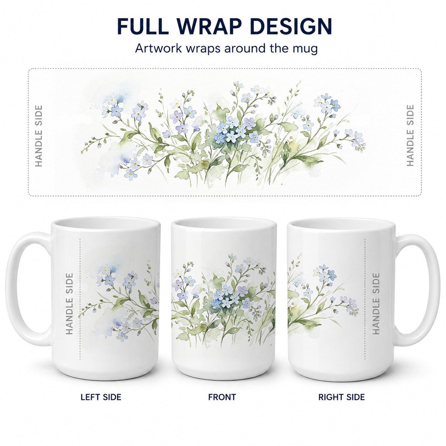 Forget-me-nots Ceramic Coffee Mug 15 oz Decorative Large C Handle Mug Cup for Tea, Cocoa Hot Chocolate