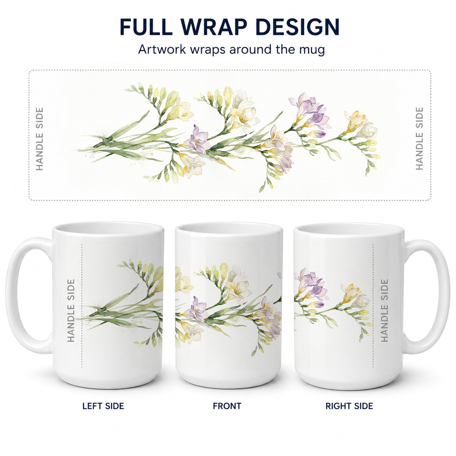 Freesia Ceramic Coffee Mug 15 oz Decorative Large C Handle Mug Cup for Tea, Cocoa Hot Chocolate