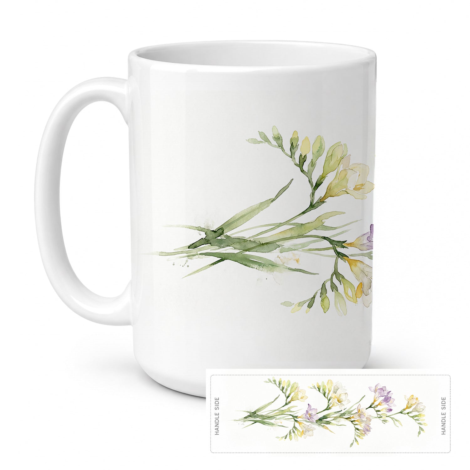 Freesia Ceramic Coffee Mug 15 oz Decorative Large C Handle Mug Cup for Tea, Cocoa Hot Chocolate