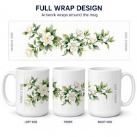 Gardenias Ceramic Coffee Mug 15 oz Decorative Large C Handle Mug Cup for Tea, Cocoa Hot Chocolate