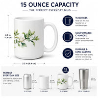 Gardenias Ceramic Coffee Mug 15 oz Decorative Large C Handle Mug Cup for Tea, Cocoa Hot Chocolate