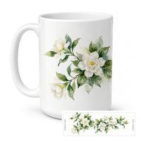 Gardenias Ceramic Coffee Mug 15 oz Decorative Large C Handle Mug Cup for Tea, Cocoa Hot Chocolate