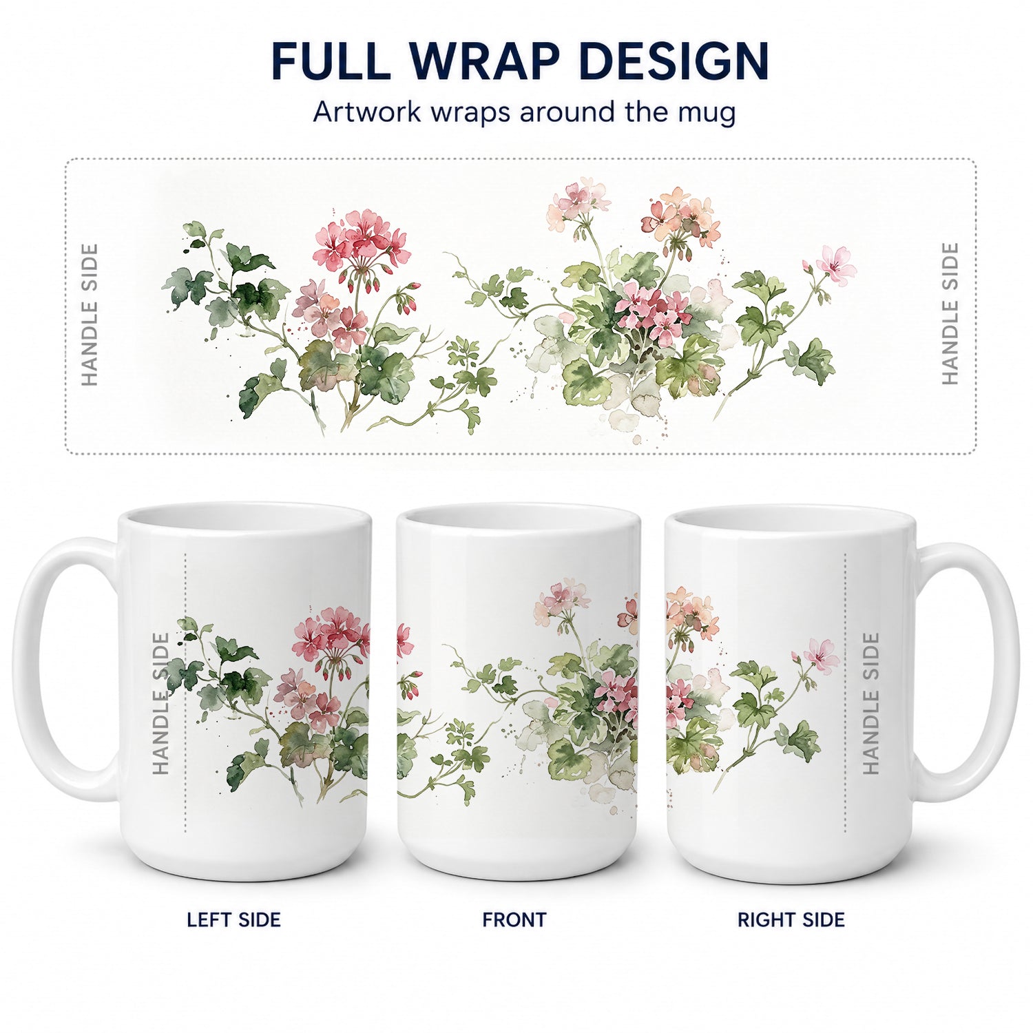 Geraniums Ceramic Coffee Mug 15 oz Decorative Large C Handle Mug Cup for Tea, Cocoa Hot Chocolate