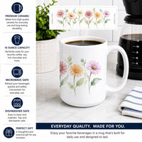 Gerbera Daisies Ceramic Coffee Mug 15 oz Decorative Large C Handle Mug Cup for Tea, Cocoa Hot Chocolate