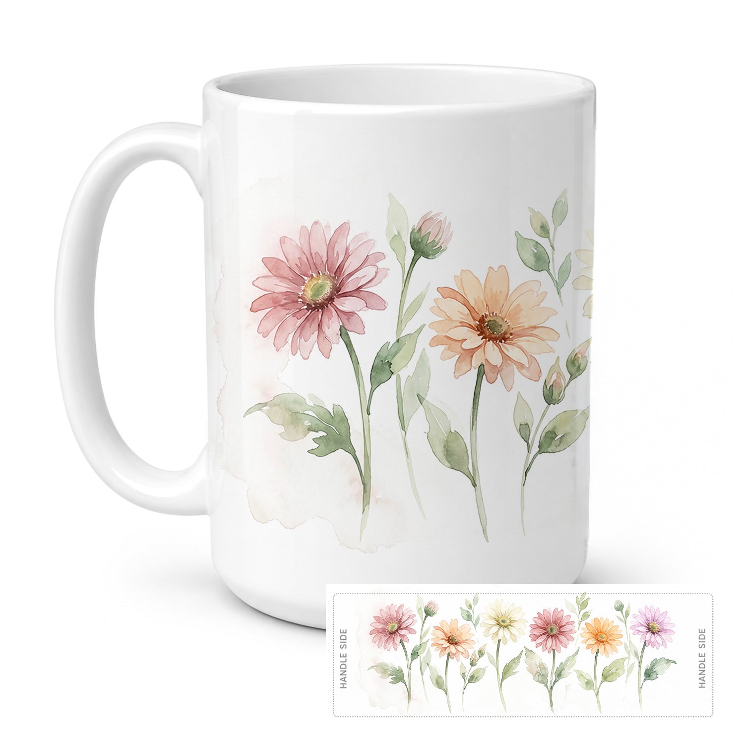 Gerbera Daisies Ceramic Coffee Mug 15 oz Decorative Large C Handle Mug Cup for Tea, Cocoa Hot Chocolate