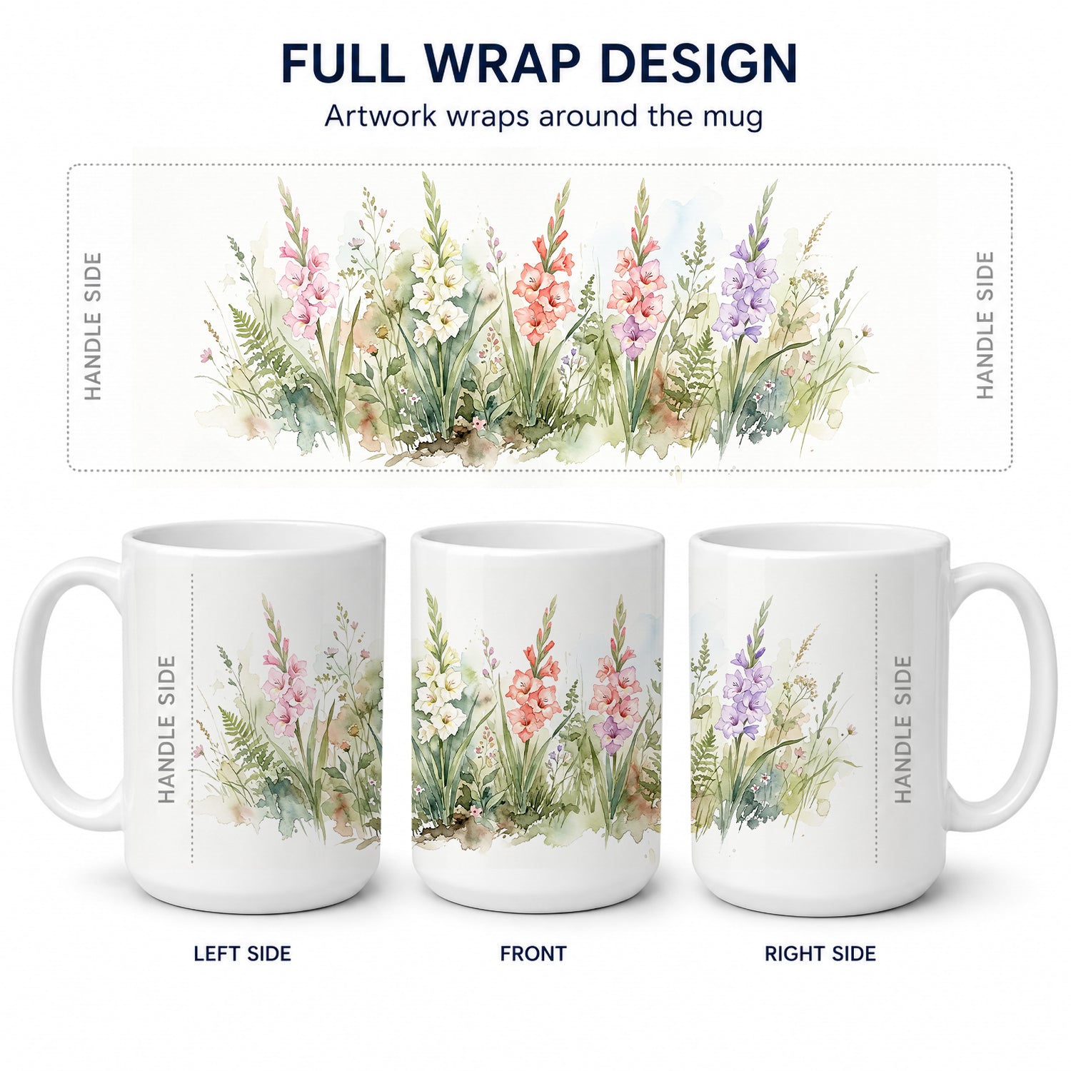 Gladiolus Ceramic Coffee Mug 15 oz Decorative Large C Handle Mug Cup for Tea, Cocoa Hot Chocolate