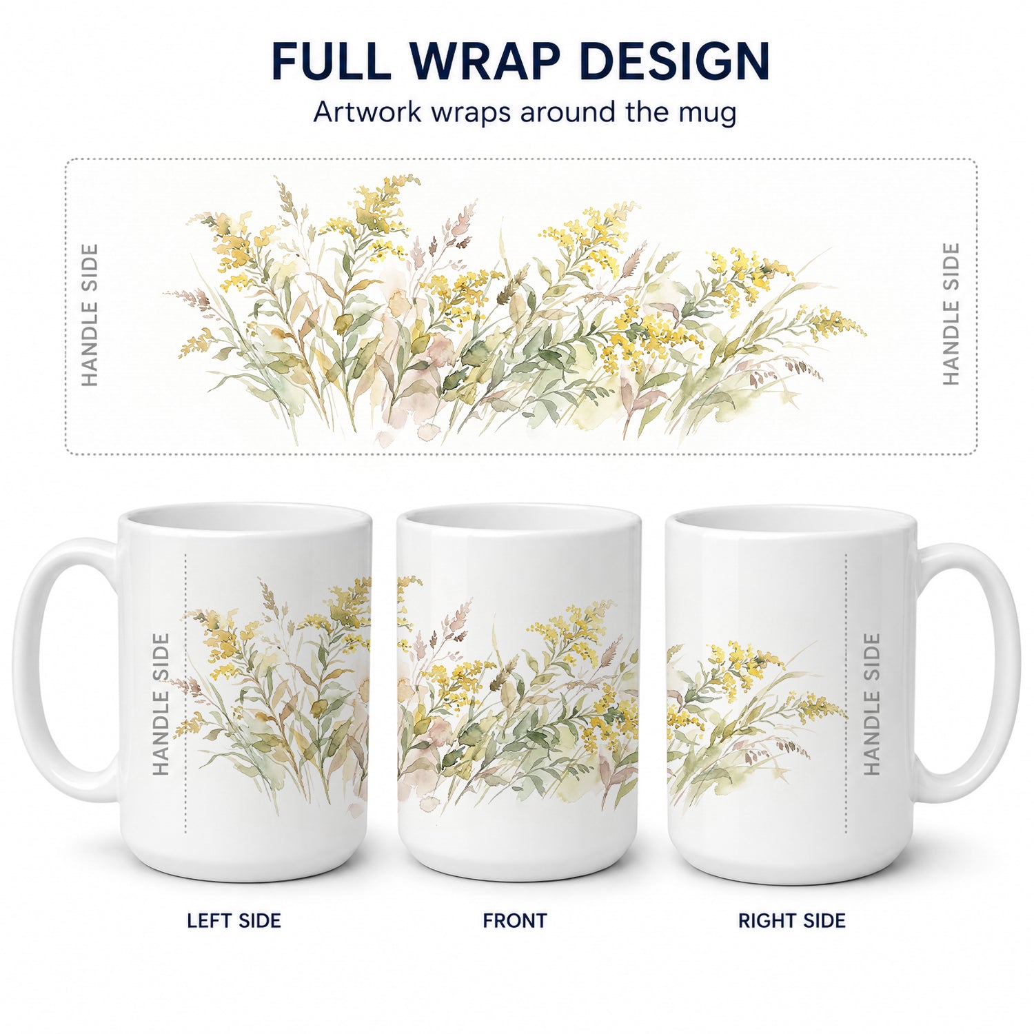 Goldenrod Ceramic Coffee Mug 15 oz Decorative Large C Handle Mug Cup for Tea, Cocoa Hot Chocolate