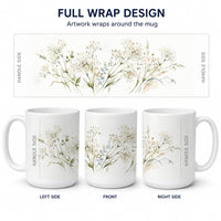 Gypsophila Ceramic Coffee Mug 15 oz Decorative Large C Handle Mug Cup for Tea, Cocoa Hot Chocolate