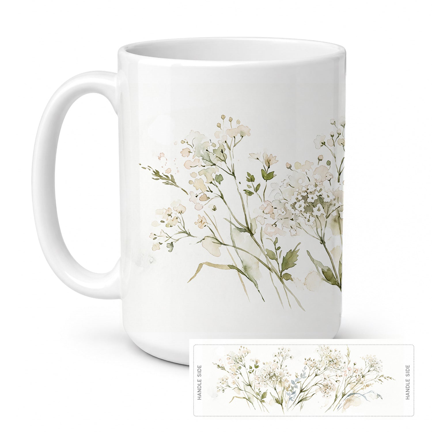 Gypsophila Ceramic Coffee Mug 15 oz Decorative Large C Handle Mug Cup for Tea, Cocoa Hot Chocolate