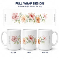 Hibiscus Ceramic Coffee Mug 15 oz Decorative Large C Handle Mug Cup for Tea, Cocoa Hot Chocolate